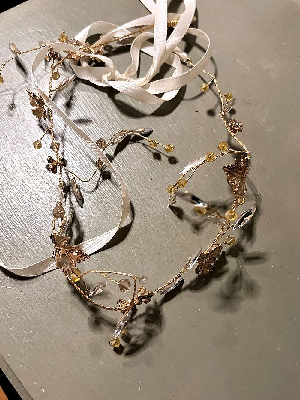 Gold & White Floral Crystal Bridal Headpiece